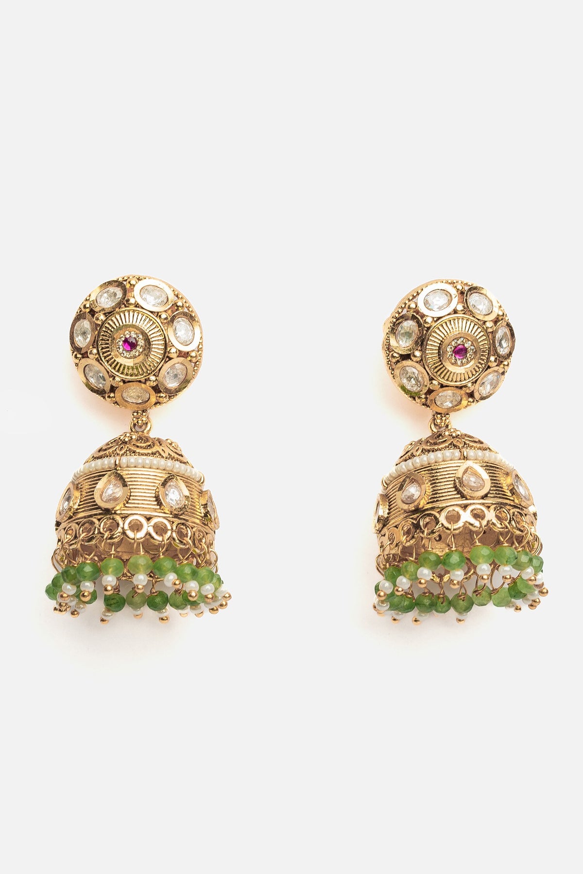Gold Stone Embellished Jhumka Earrings 