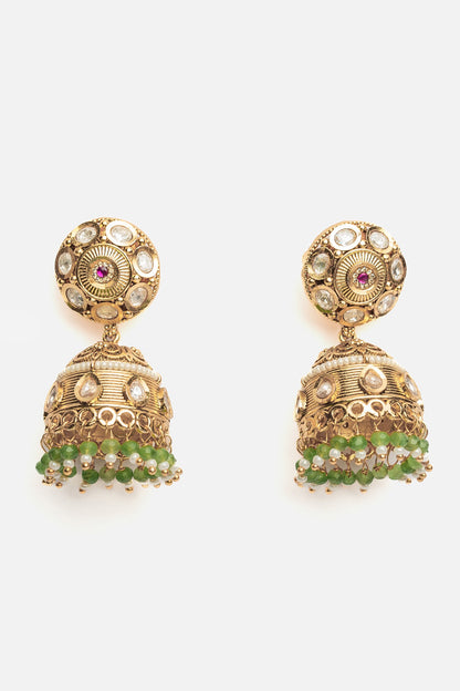 Gold Stone Embellished Jhumka Earrings 