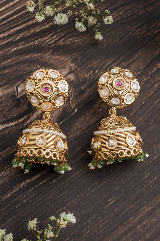 Gold Stone Embellished Jhumka Earrings 
