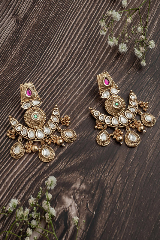Teardrop Carved Chandbali Earrings 