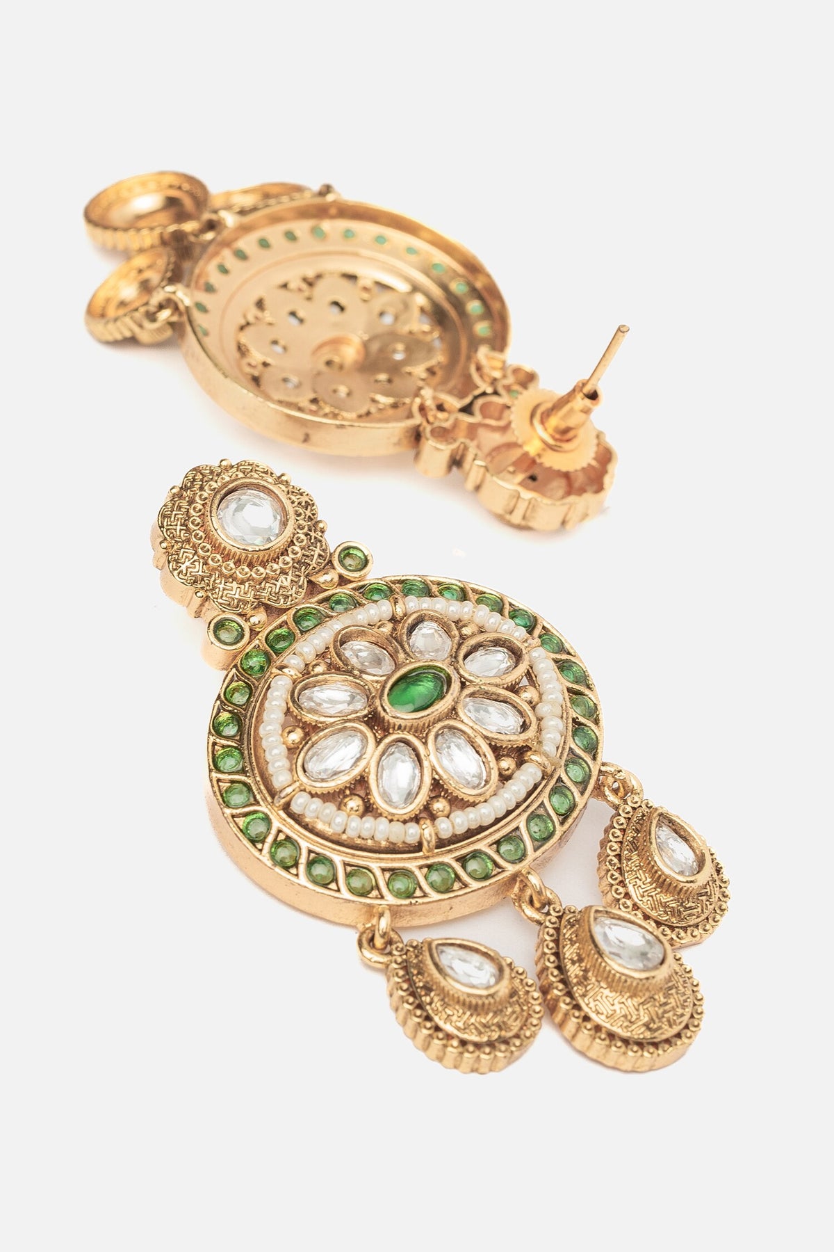 Floral Motif Gold Dangler Earrings 