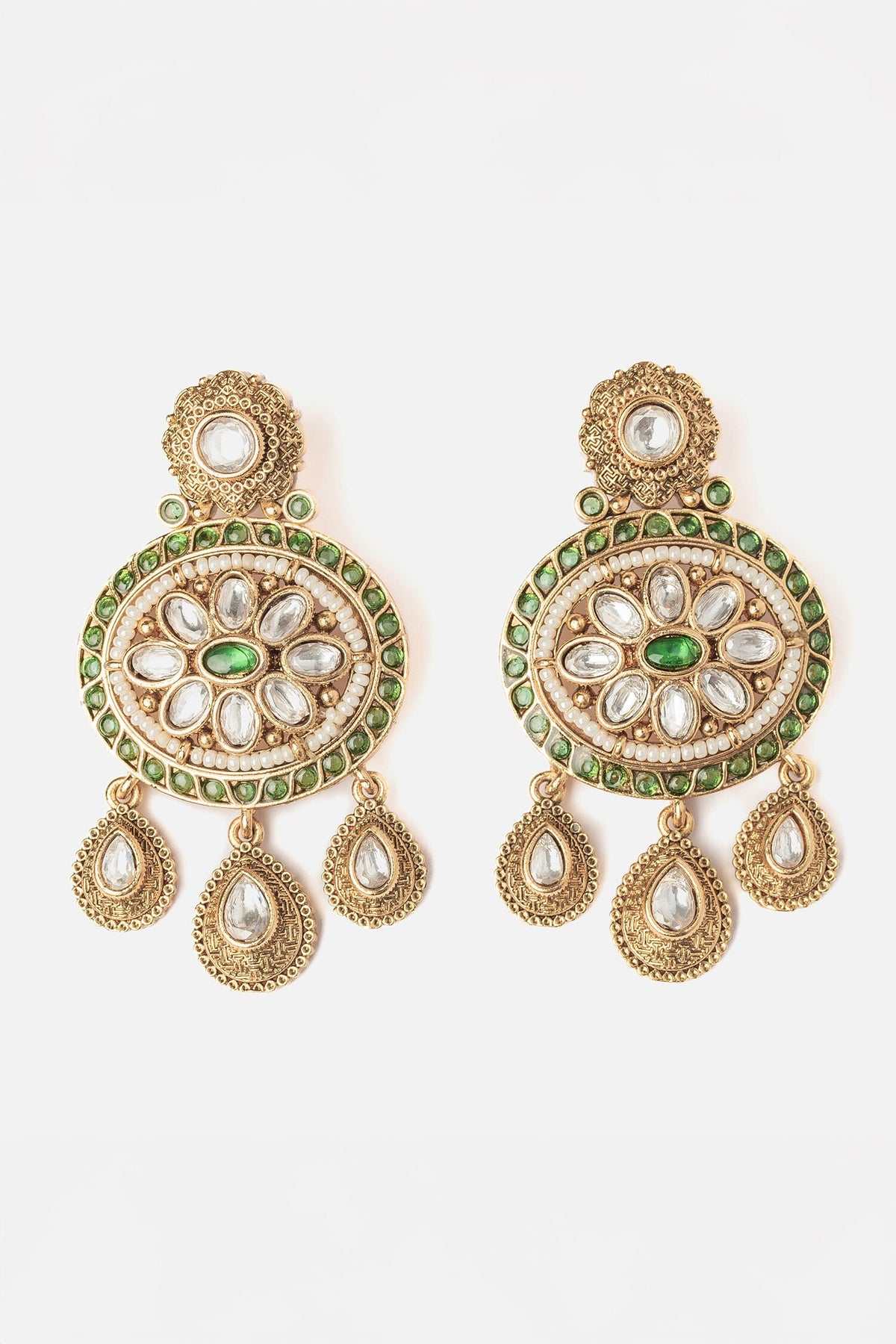 Floral Motif Gold Dangler Earrings 