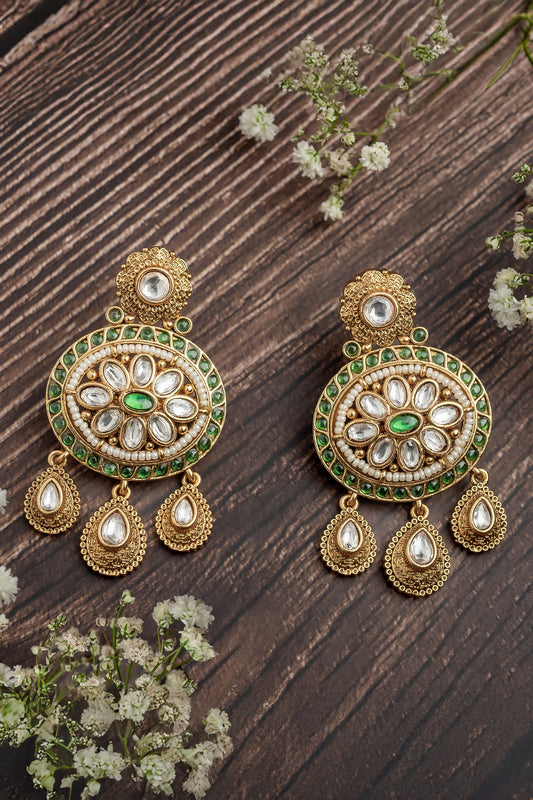 Floral Motif Gold Dangler Earrings 
