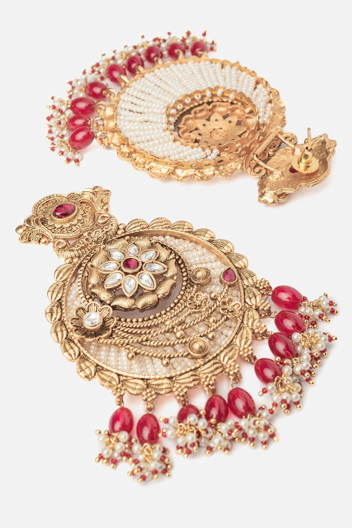 Floral Gold Chandbalis With Pink Beads 
