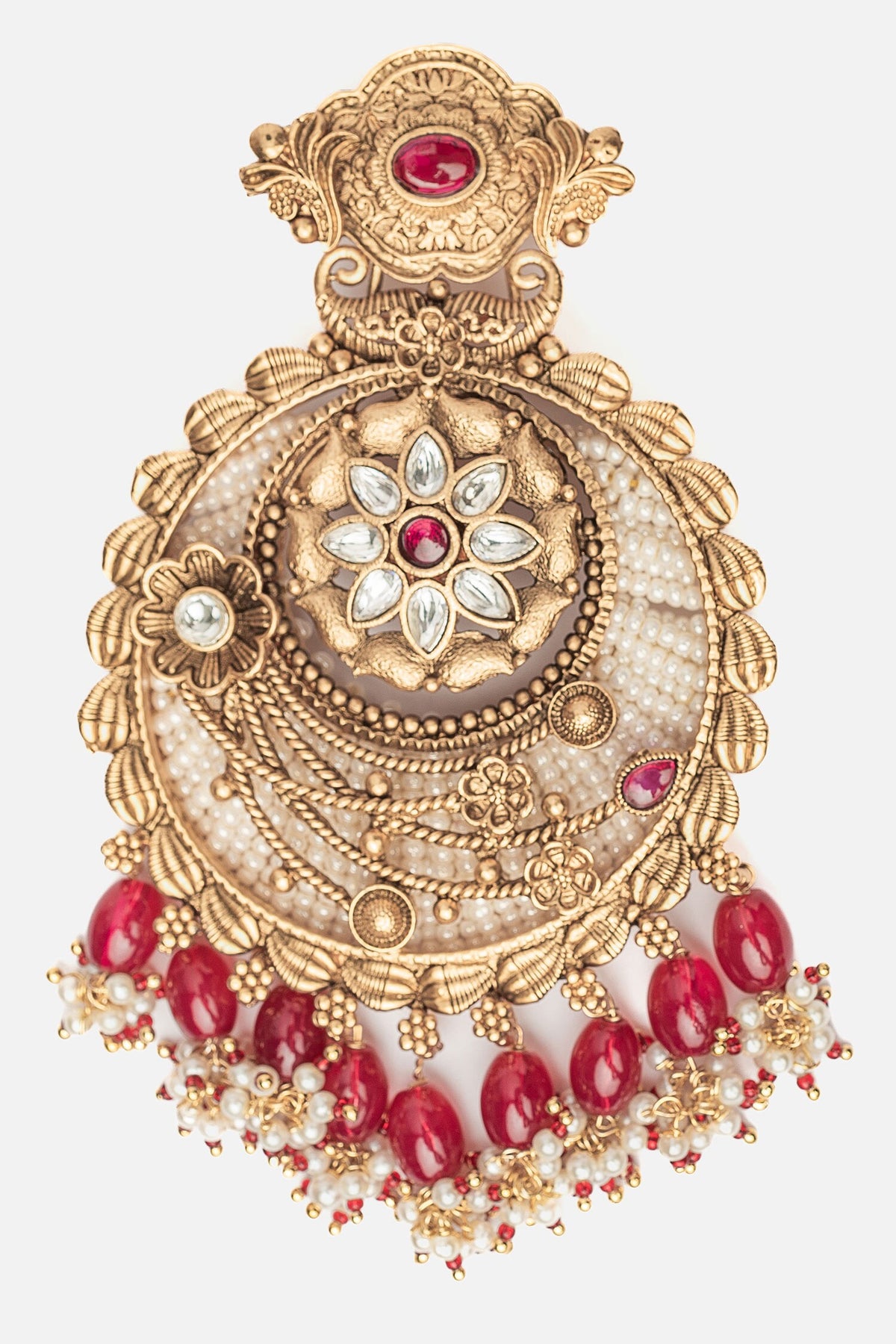 Floral Gold Chandbalis With Pink Beads 