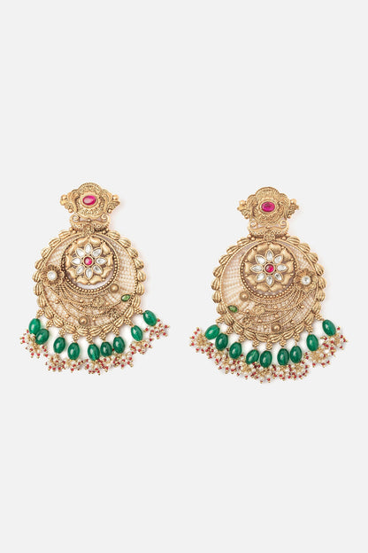 Floral Carved Gold Chandbalis 