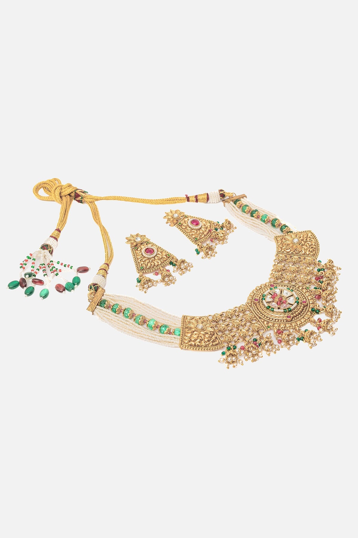 Gold Ornate Blossom Choker Necklace Set 