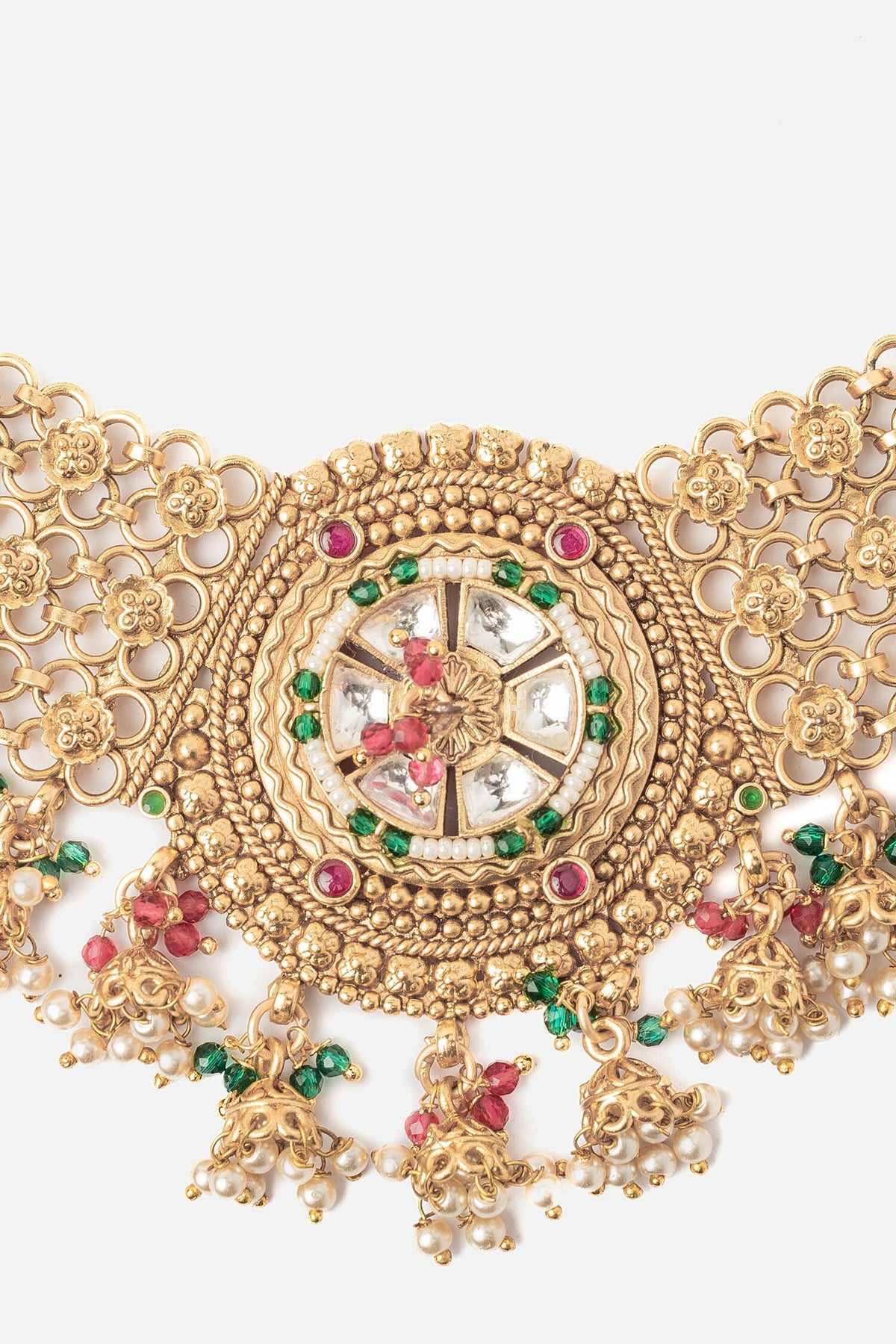 Gold Ornate Blossom Choker Necklace Set 