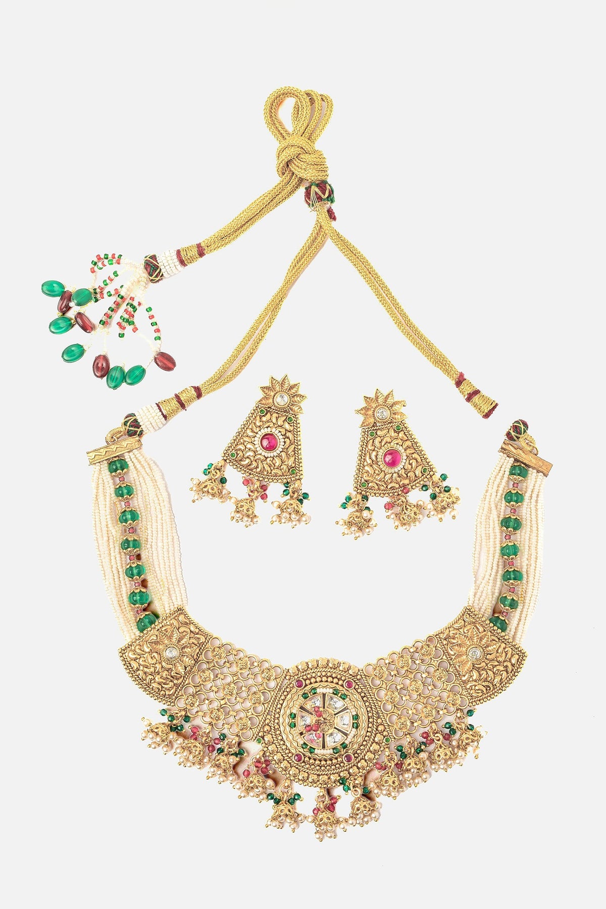 Gold Ornate Blossom Choker Necklace Set 