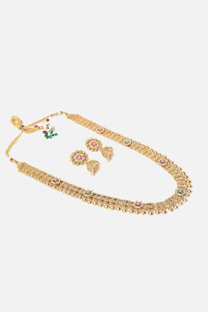 Gold Floral Stone Embellished Necklace Set 