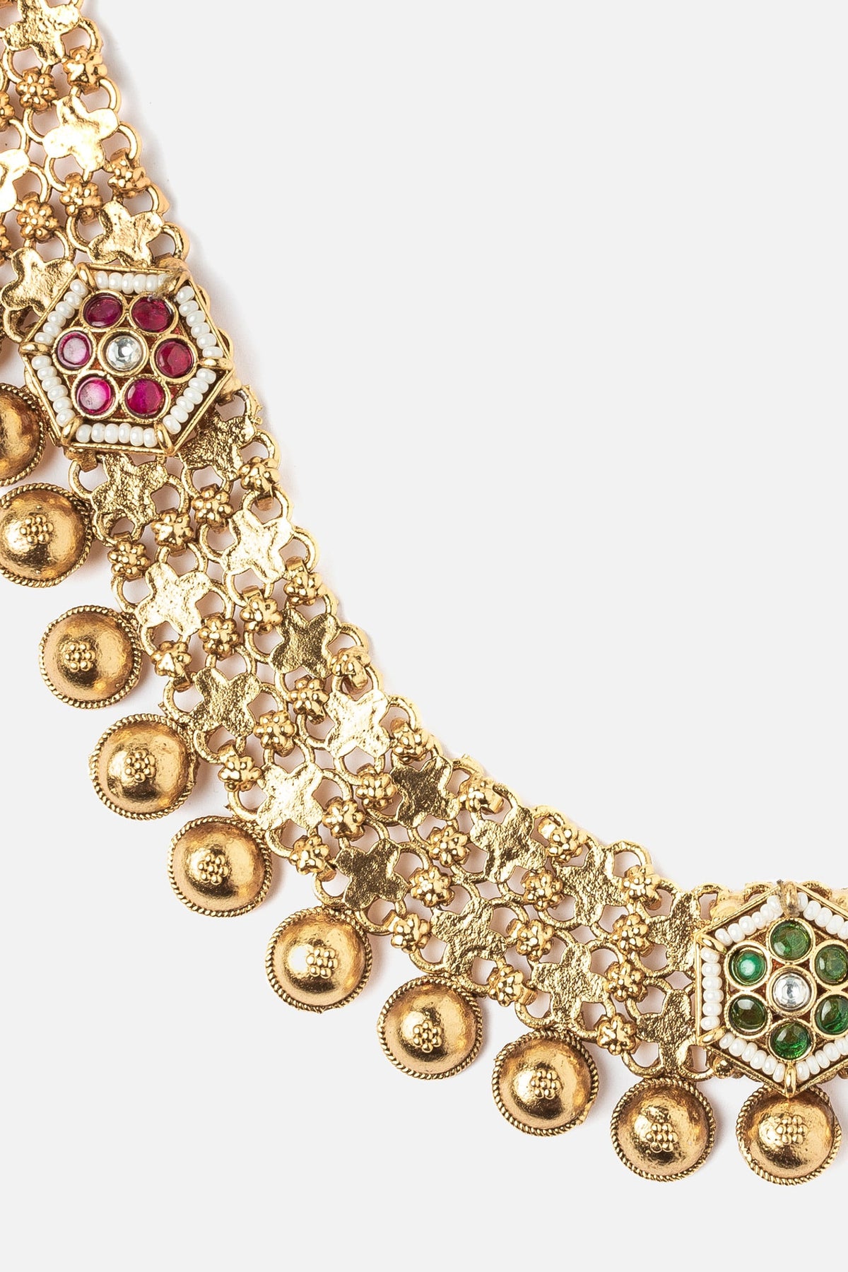 Gold Floral Stone Embellished Necklace Set 