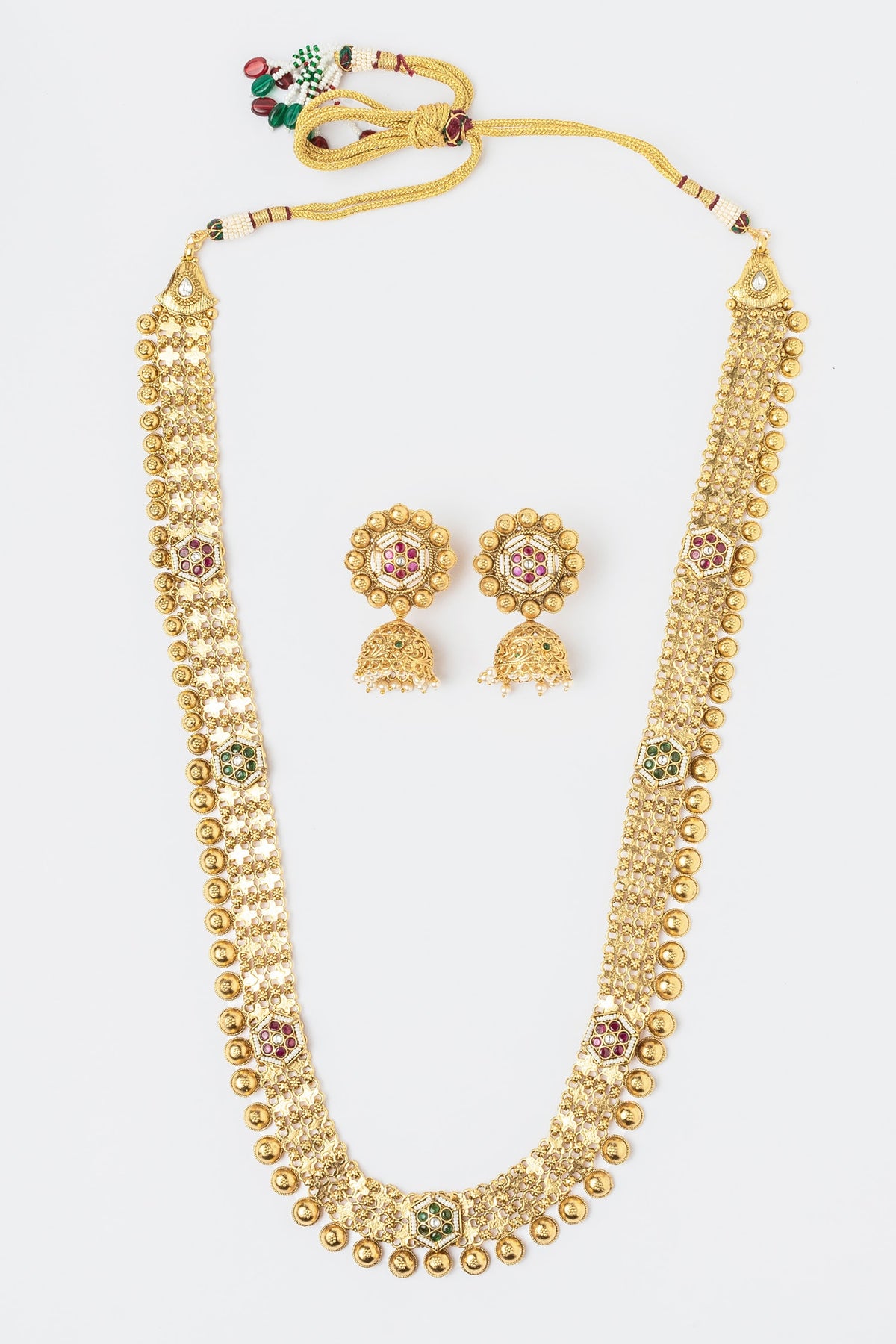 Gold Floral Stone Embellished Necklace Set 