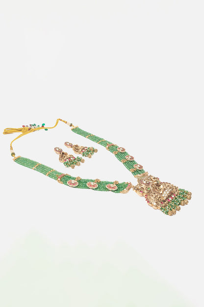 Gold & Green Temple Necklace Set 