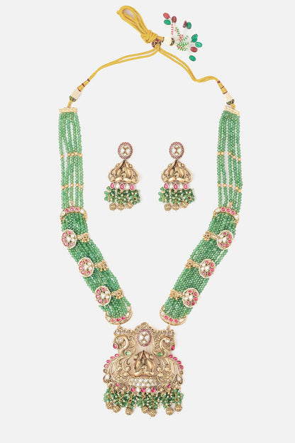 Gold & Green Temple Necklace Set 