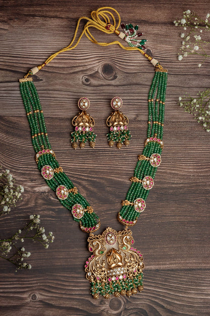 Gold & Green Temple Necklace Set 
