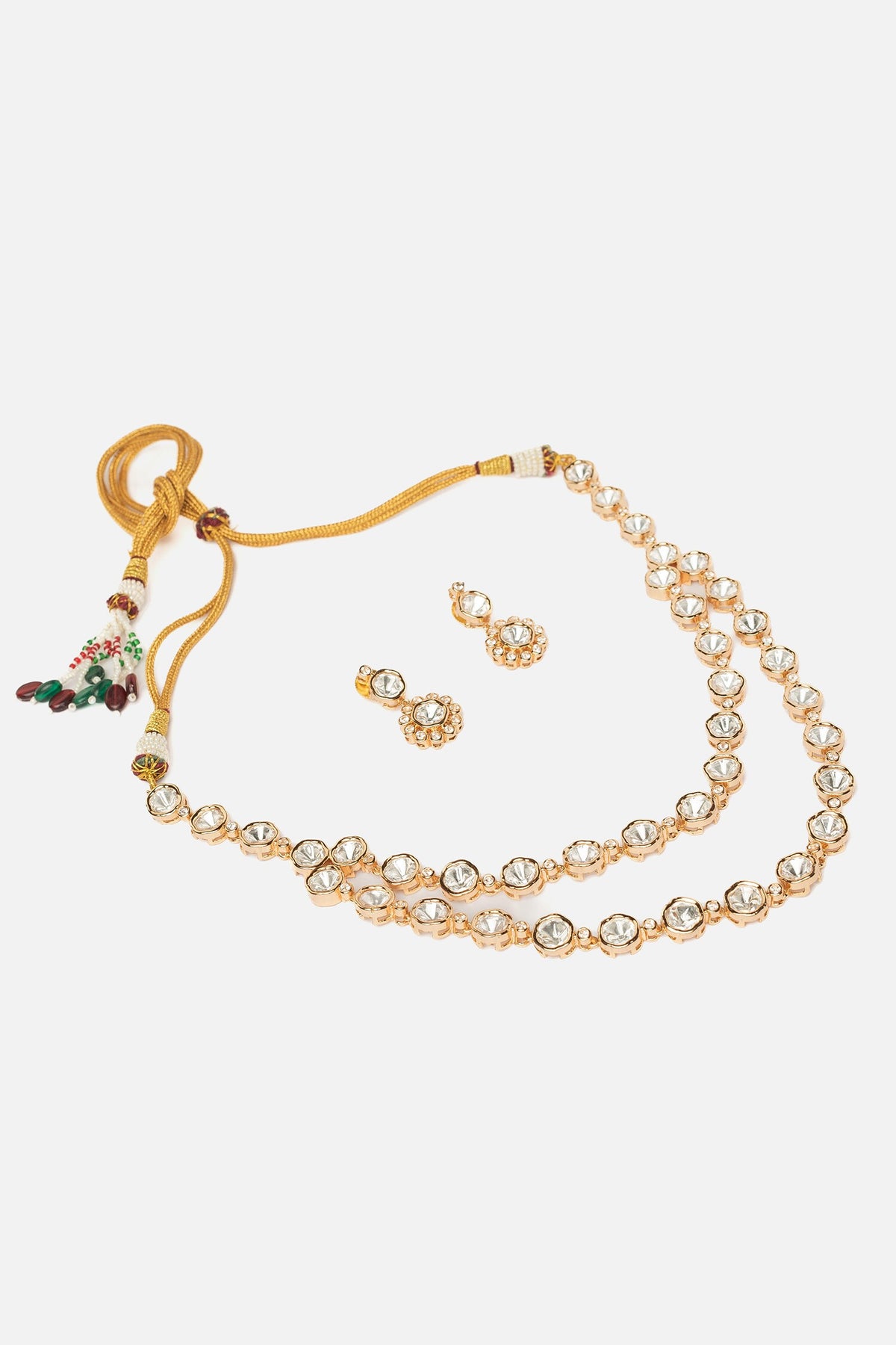 Gold Stone Embellished Necklace & Earring Set 