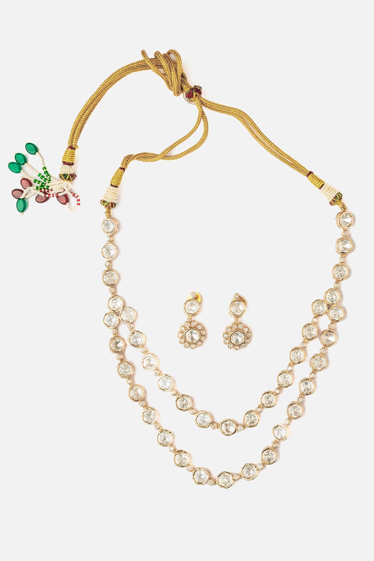 Gold Stone Embellished Necklace & Earring Set 