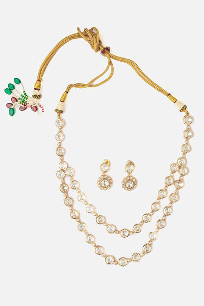 Gold Stone Embellished Necklace & Earring Set 