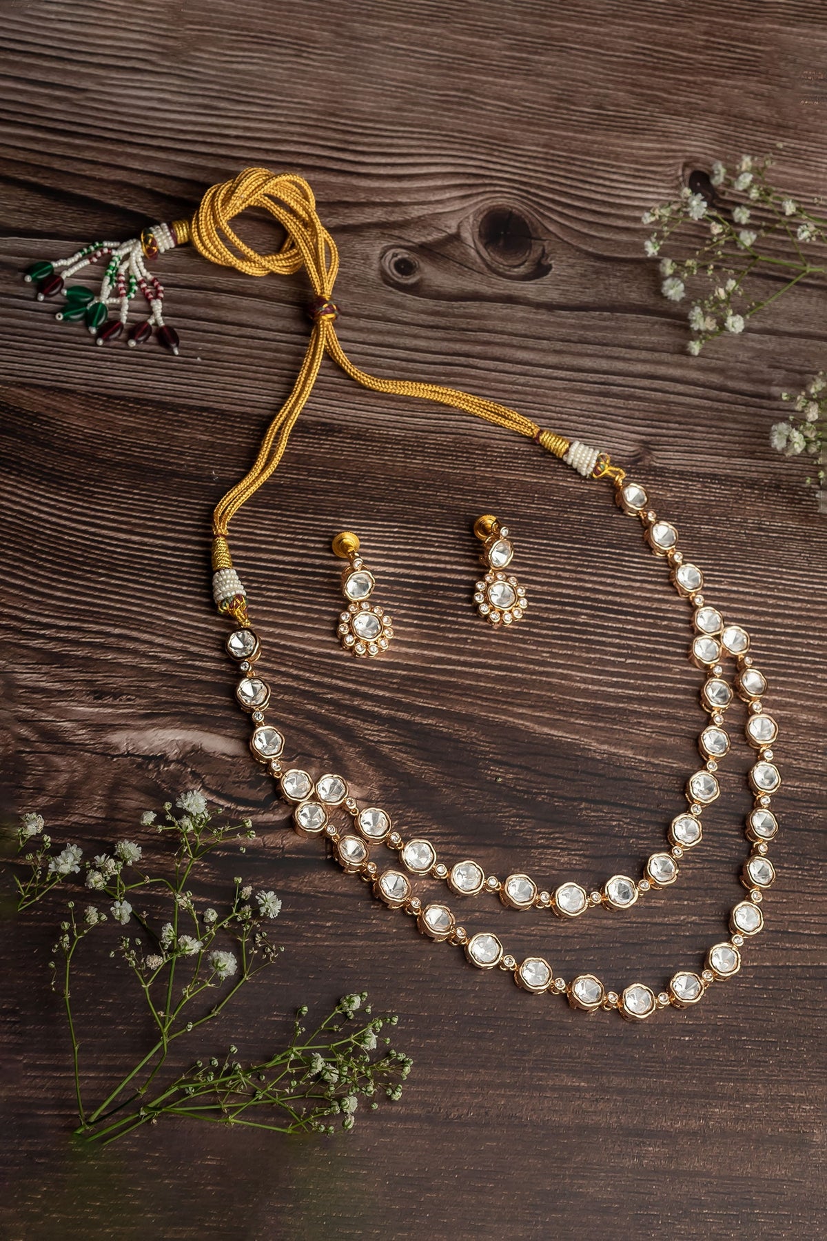 Gold Stone Embellished Necklace & Earring Set 
