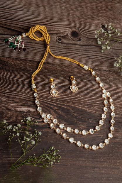 Gold Stone Embellished Necklace & Earring Set 