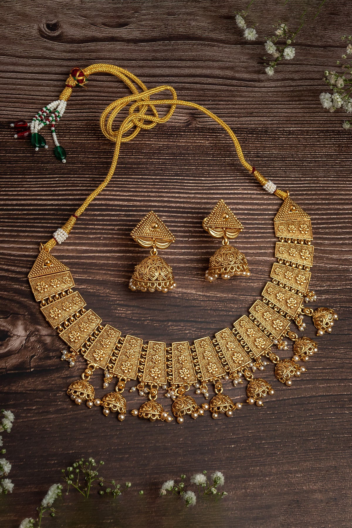 Phool Vine Carved Necklace Set 