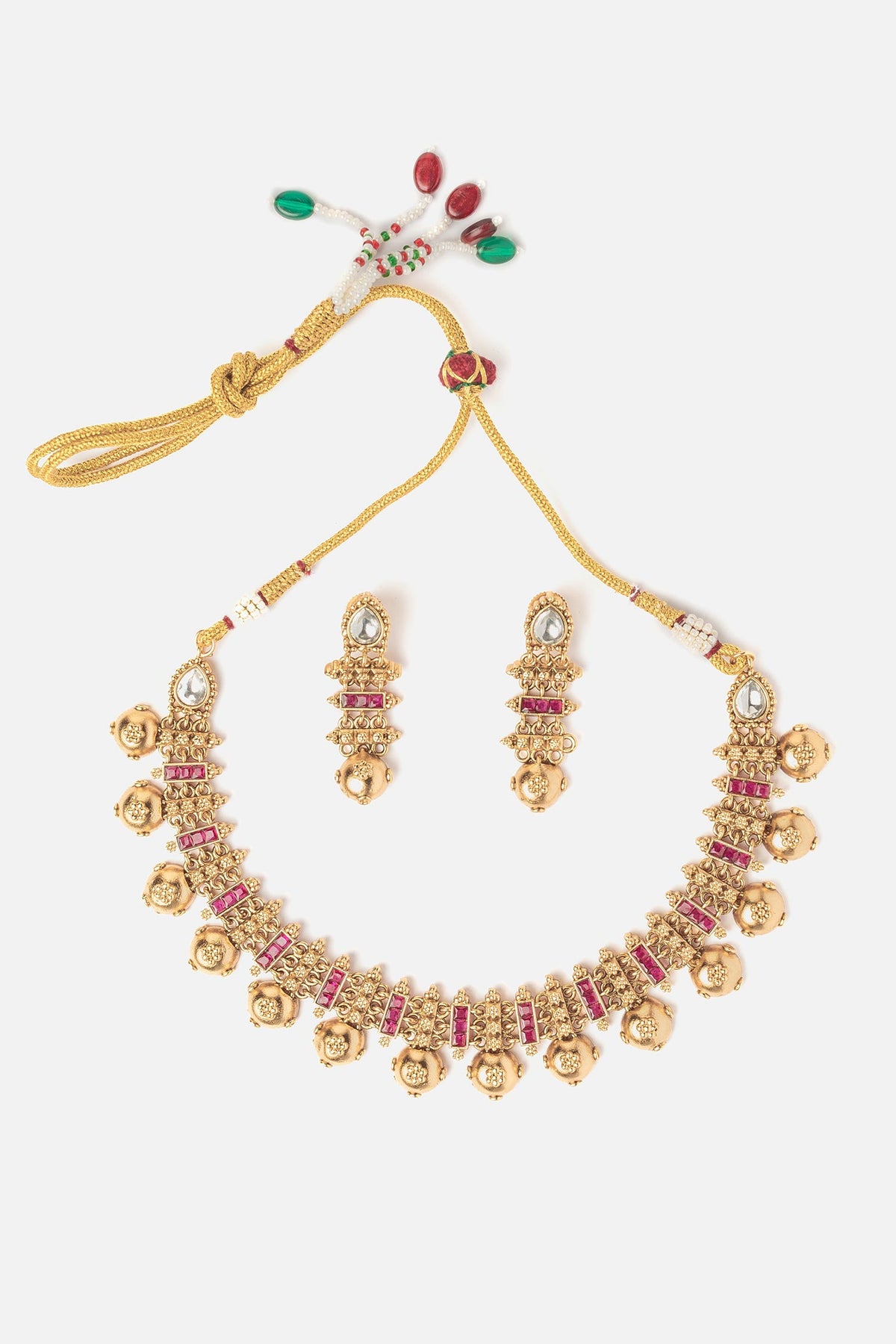 Gold & Pink Stone Embellished Necklace Set 