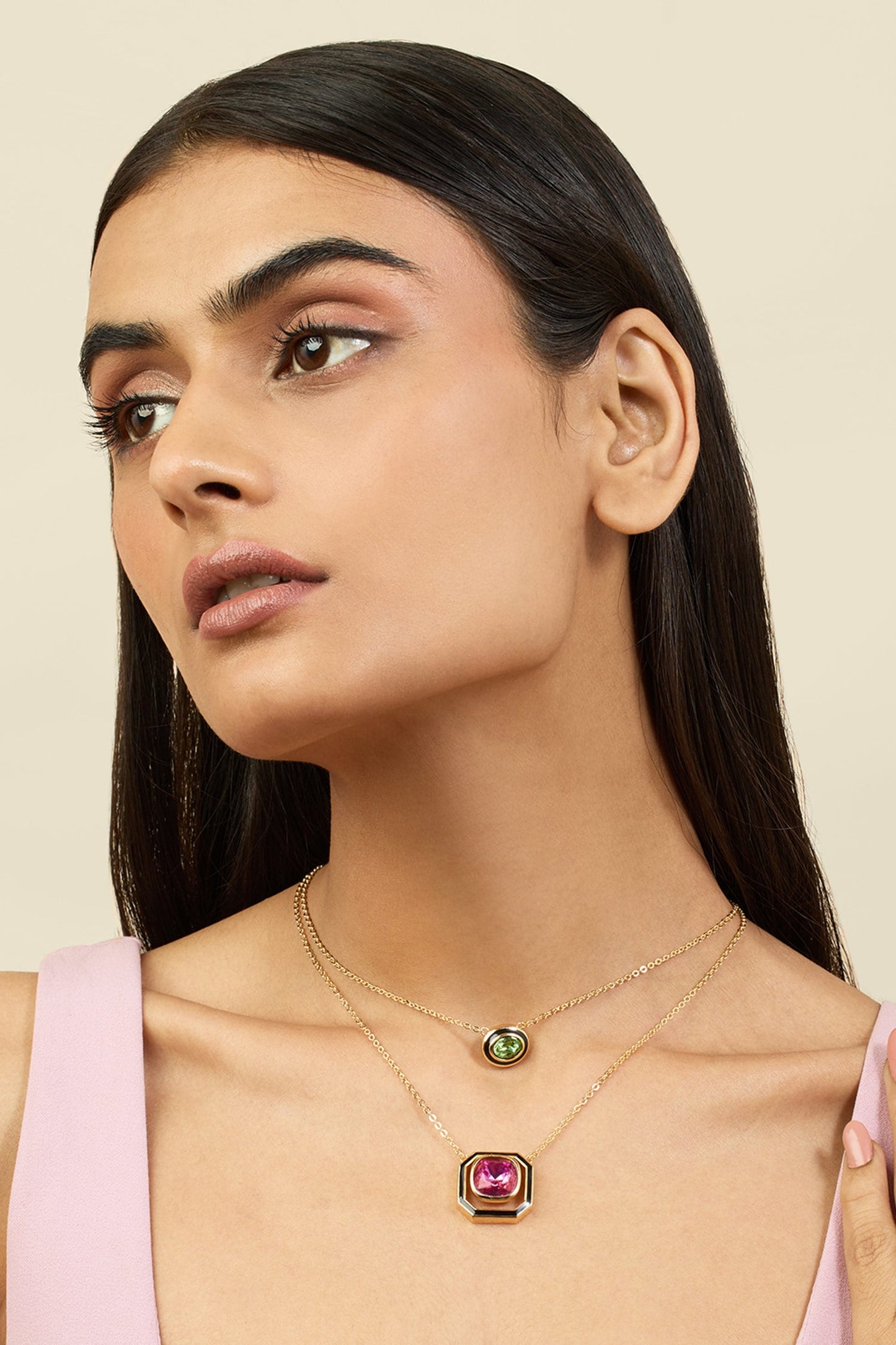 Layered Necklace with Crystal Embellishment 