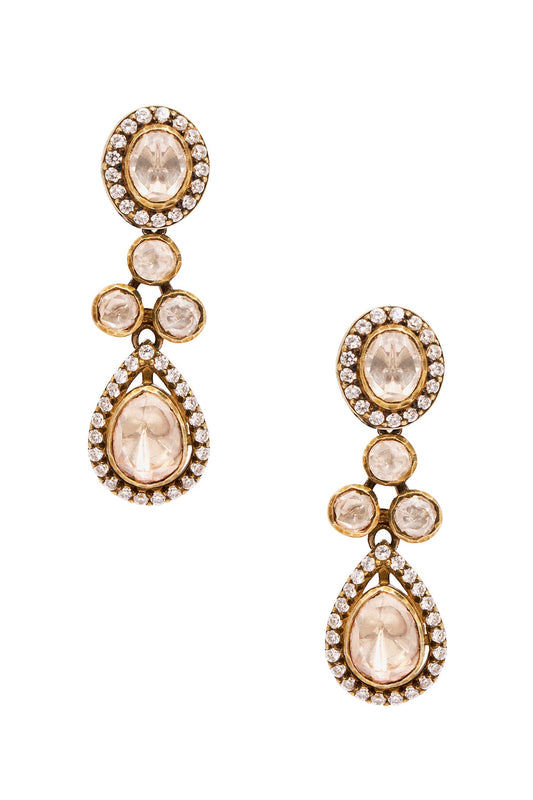 Stone Embellished Tear Drop Earrings 