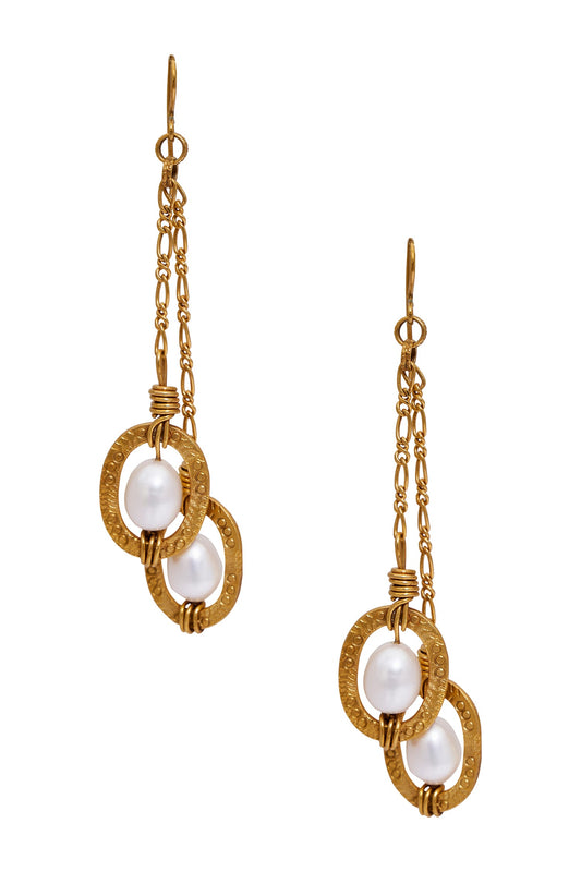 Gold Polished Pearl Drop Earrings 