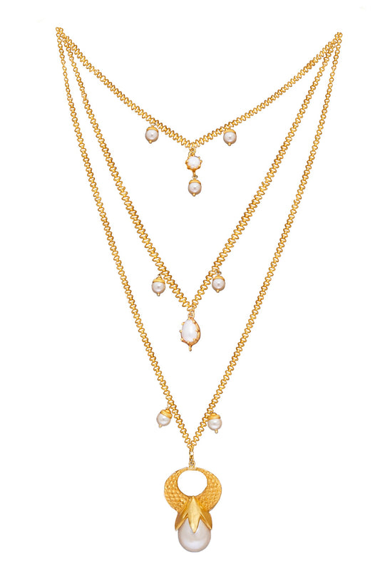 Layered Pendant Necklace with Pearl Charm 