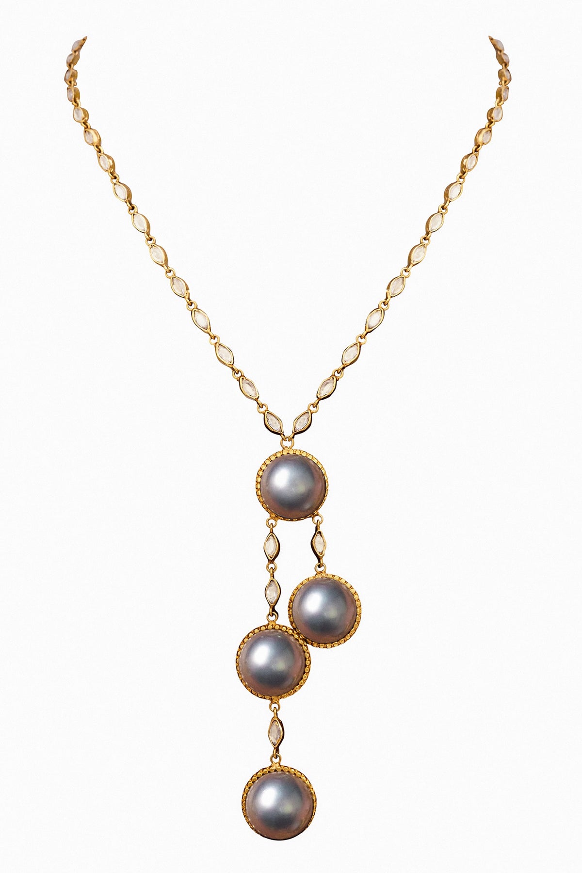 High Low Pendant Necklace With Grey Pearl 