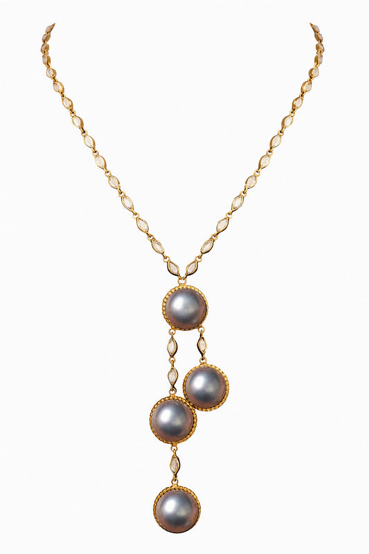 High Low Pendant Necklace With Grey Pearl 