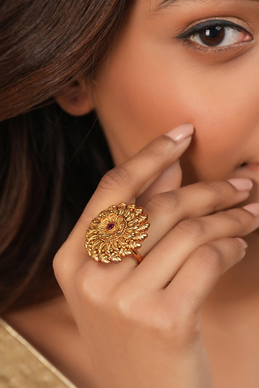 Antique Gold Plated Spiral Ruby Ring 