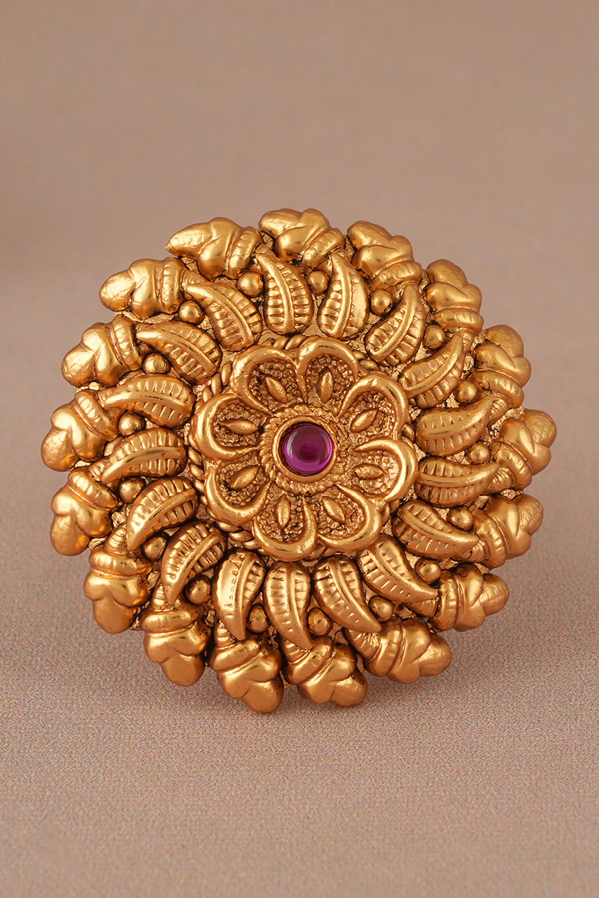 Antique Gold Plated Spiral Ruby Ring 