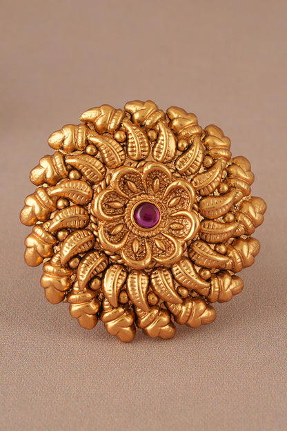 Antique Gold Plated Spiral Ruby Ring 