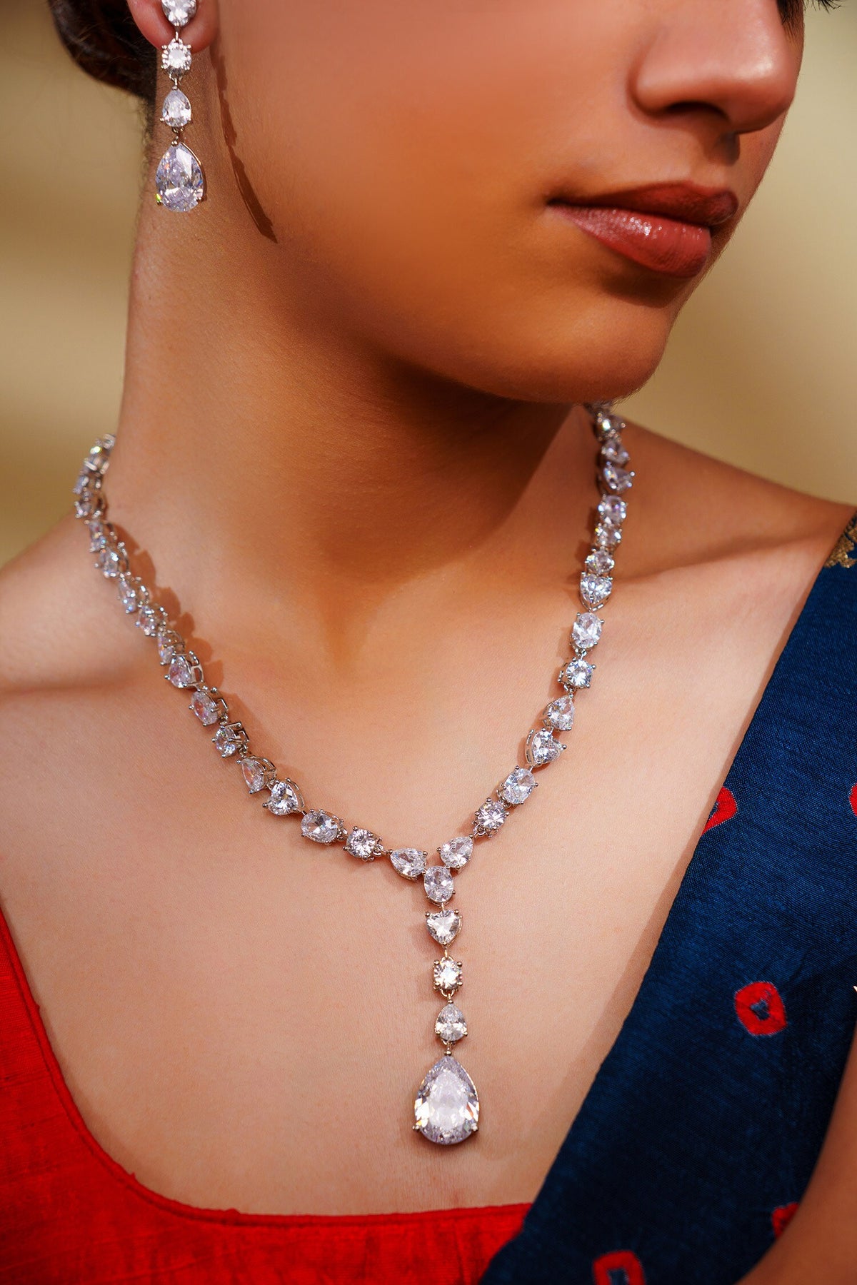 Diamond Pendant Necklace & Earring Set 
