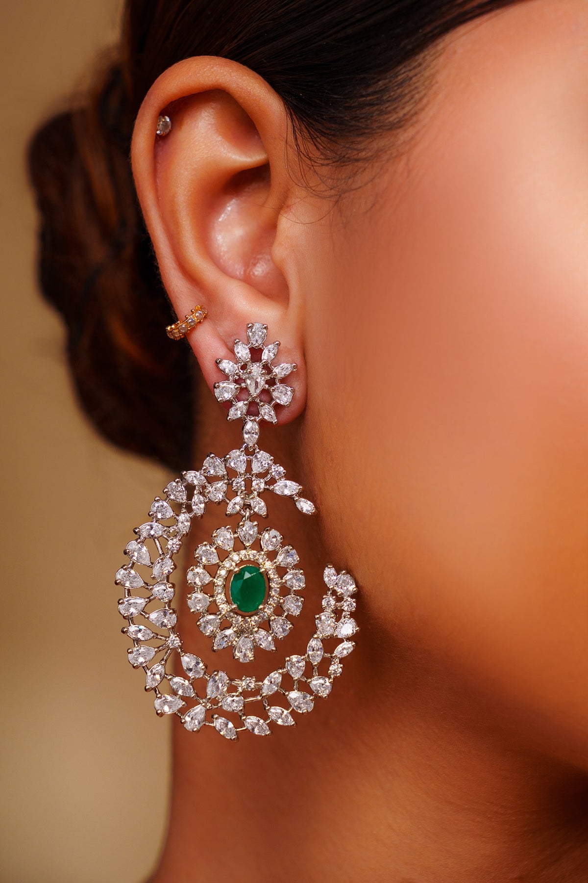 Emerald Stone Diamond Danglers 