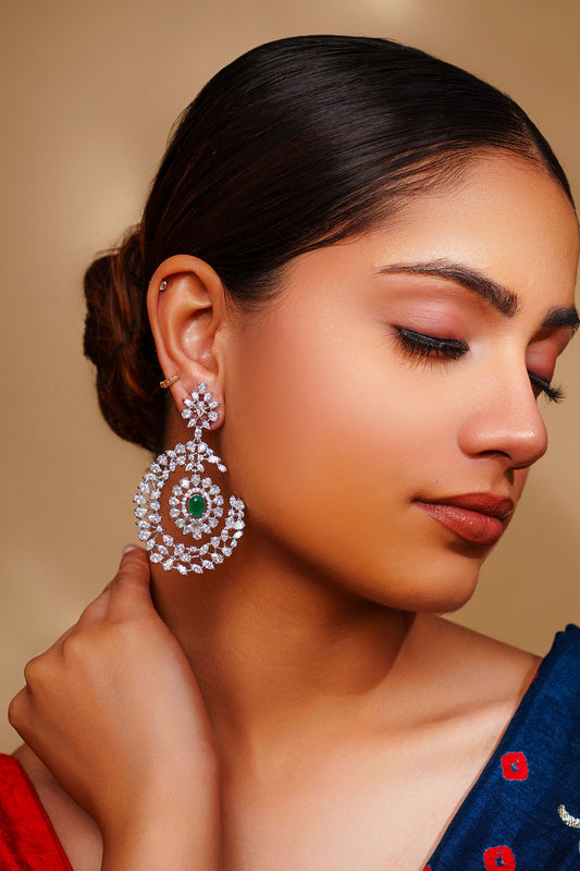 Emerald Stone Diamond Danglers 