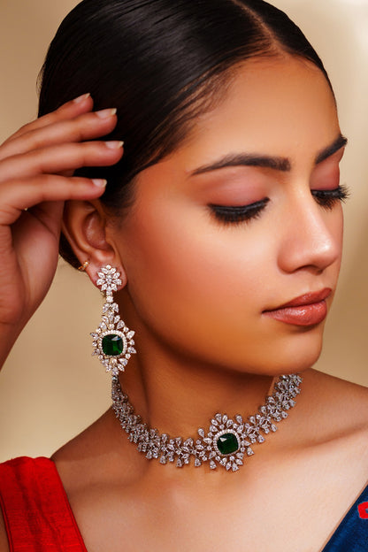 Diamond Choker Set With Emerald Stone 