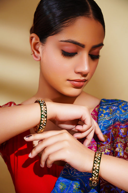 Kundan Meenakari Gold Finish Bangles 