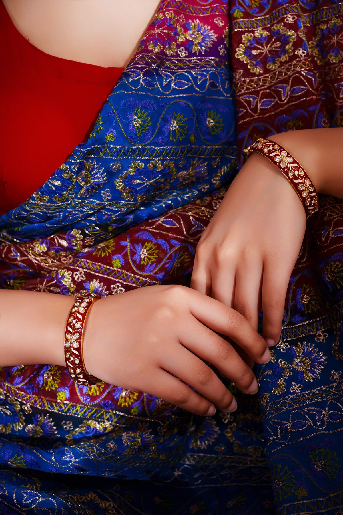 Gold Finish Red Meenakari Bangles 