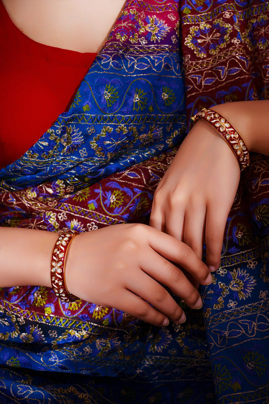 Gold Finish Red Meenakari Bangles 