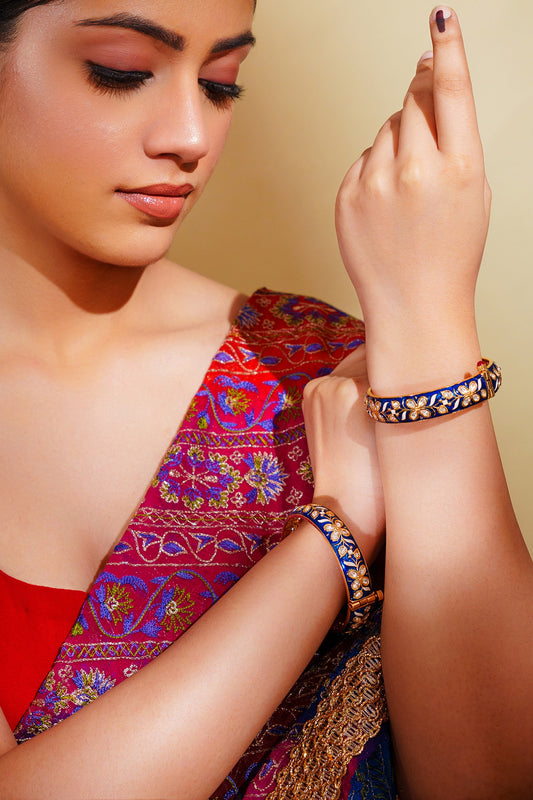Blue Meenakari Kundan Bangles 