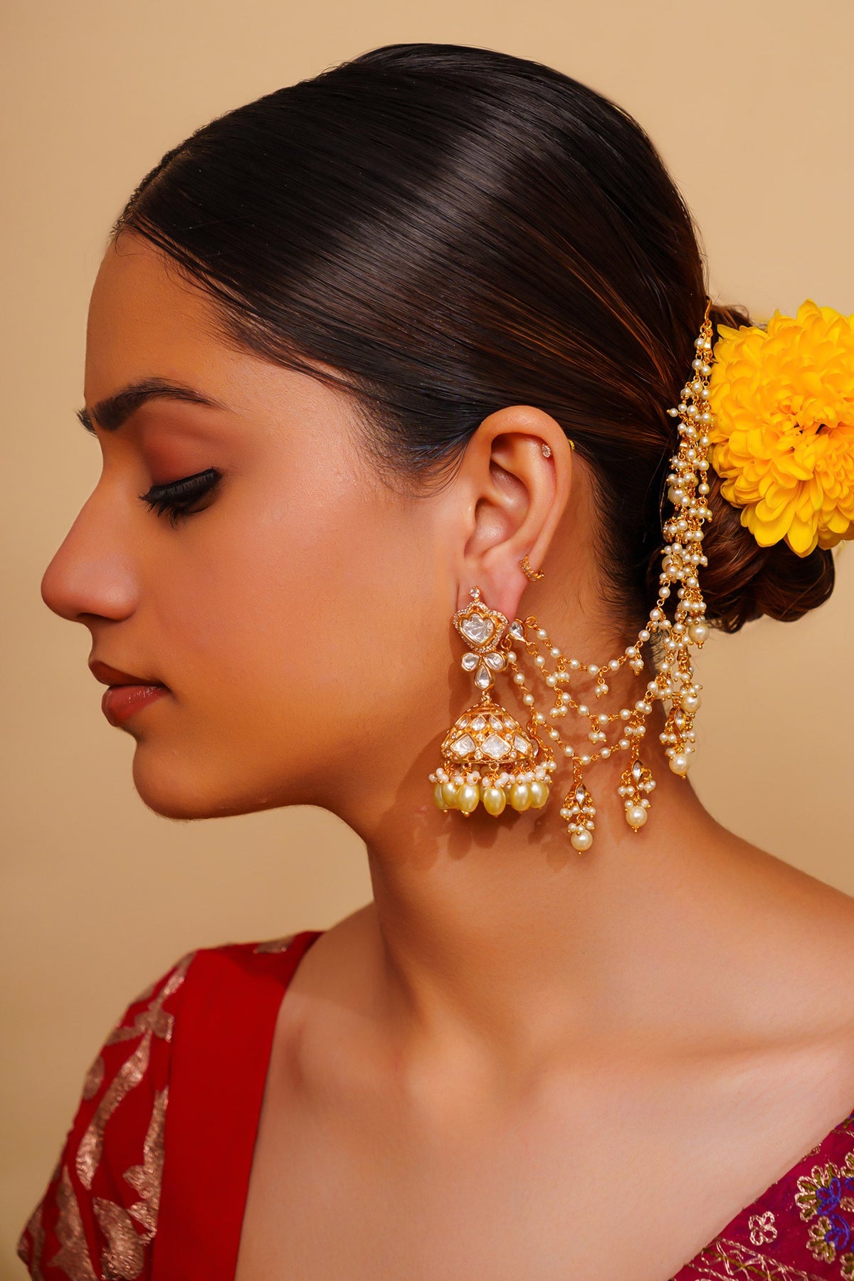 Kundan Polki Embellished Pair of Ear Chains  