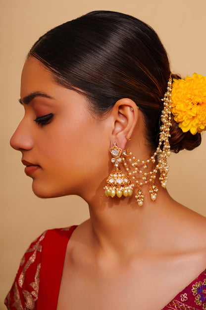 Kundan Polki Embellished Pair of Ear Chains  