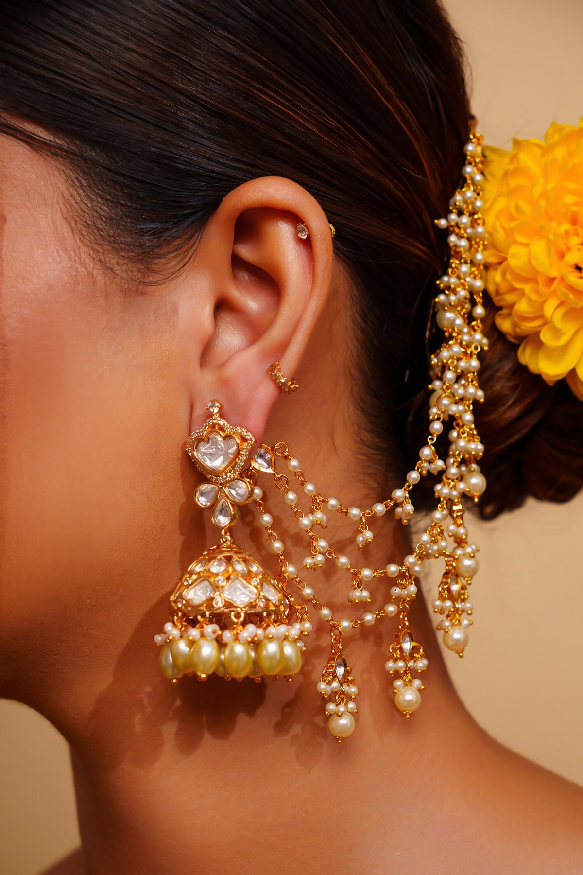 Kundan Polki Embellished Pair of Ear Chains  