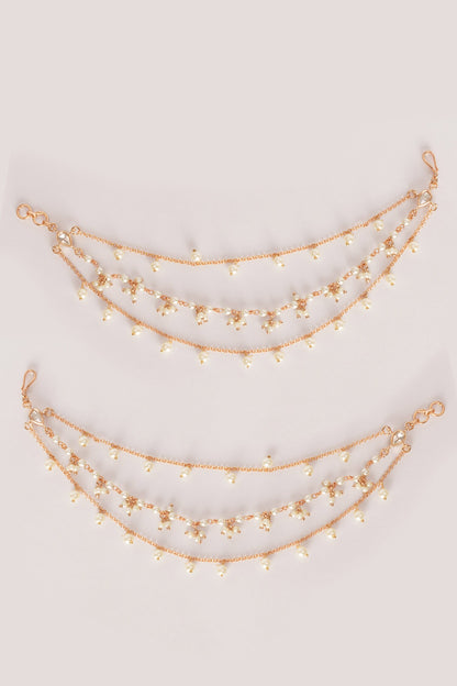 Kundan Polki Gold Finish Earchains 