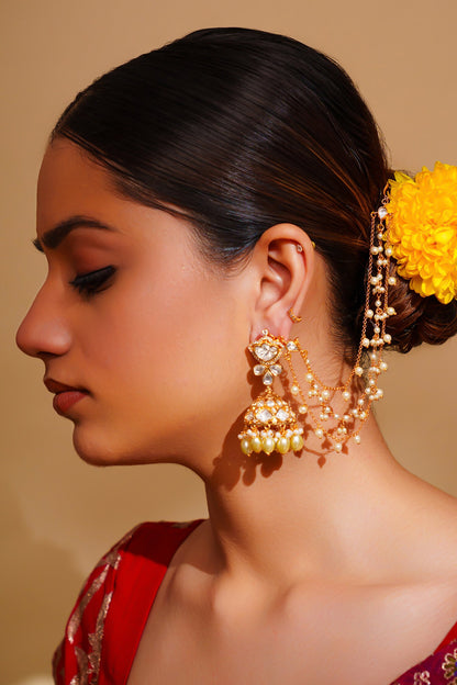Kundan Polki Gold Finish Earchains 