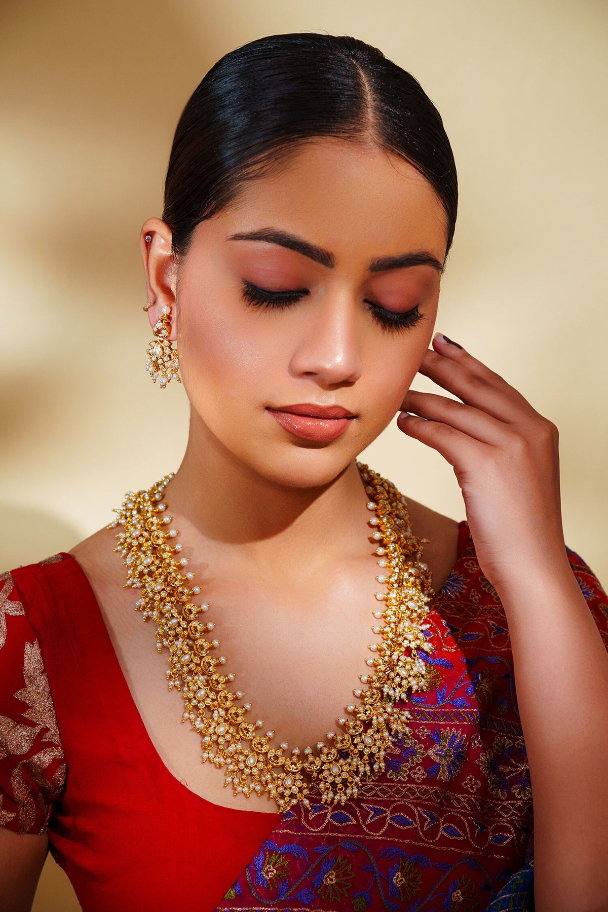 Kundan Polki Long Necklace Set 