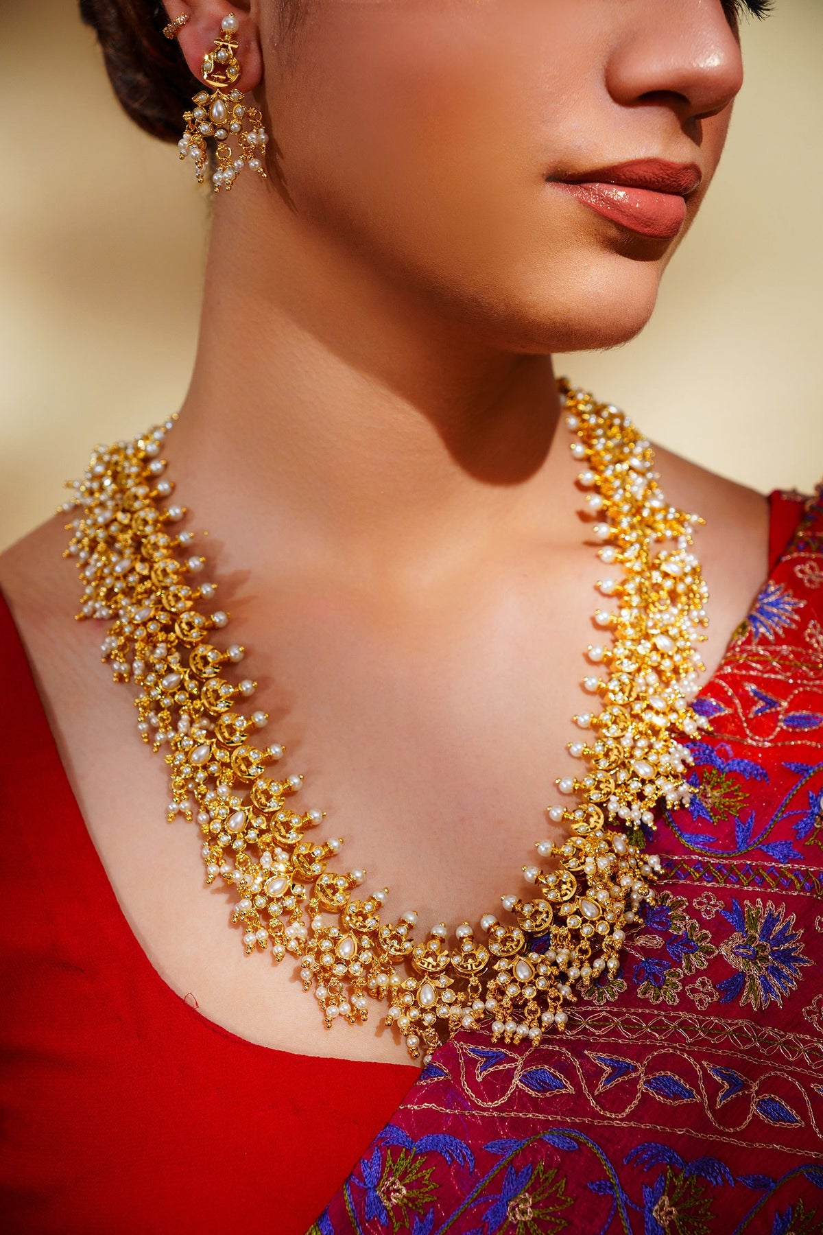 Kundan Polki Long Necklace Set 